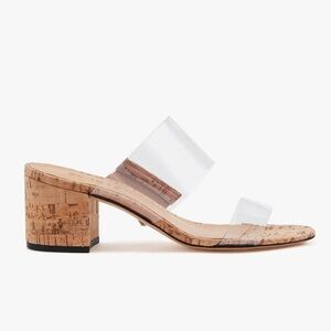 SCHUTZ Clear and Tan Block Heel Sandals
